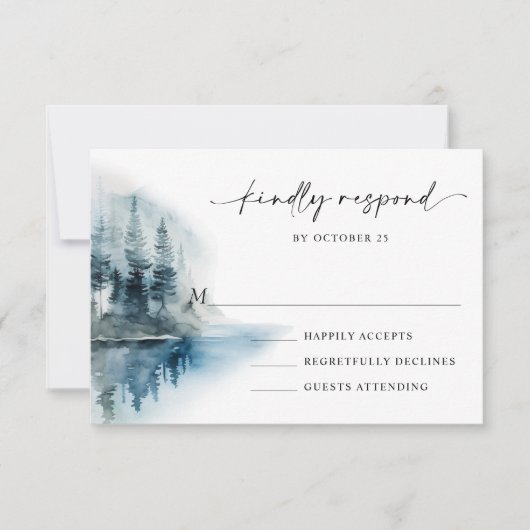 Elegant Waterverf Mountains Forest Wedding RSVP Kaartje (Voorkant)