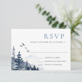 Elegant Waterverf Mountains Forest Wedding RSVP Kaartje (Staand voorkant)