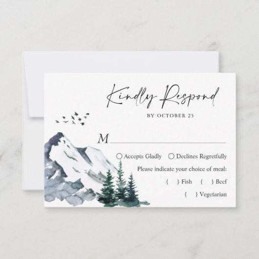 Elegant Waterverf Mountains Forest Wedding RSVP Kaartje (Voorkant)