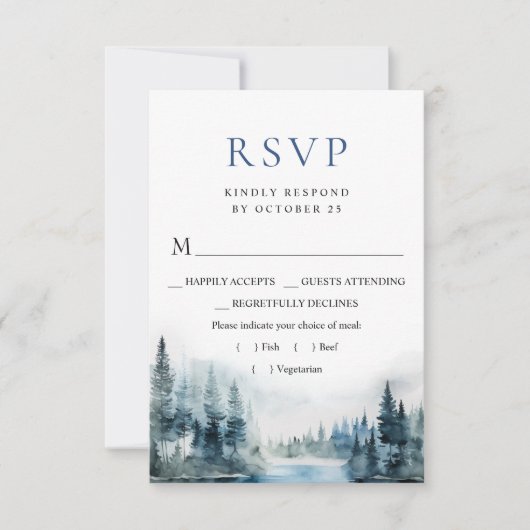 Elegant Waterverf Mountains Forest Wedding RSVP Kaartje (Voorkant)