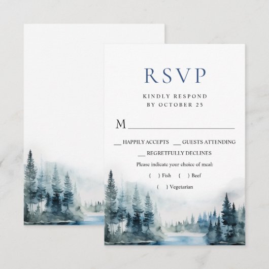 Elegant Waterverf Mountains Forest Wedding RSVP Kaartje (Voorkant / Achterkant)
