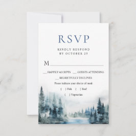 Elegant Waterverf Mountains Forest Wedding RSVP Kaartje