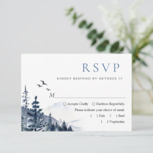 Elegant Waterverf Mountains Forest Wedding RSVP Kaartje