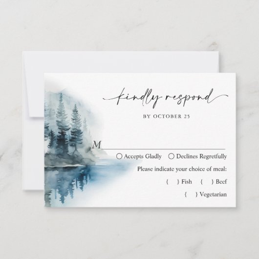 Elegant Waterverf Mountains Forest Wedding RSVP Kaartje (Voorkant)