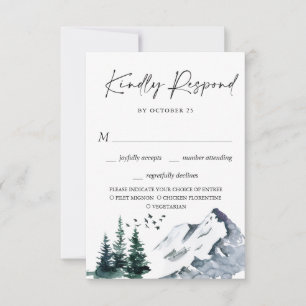 Elegant Waterverf Mountains Forest Wedding RSVP Kaartje