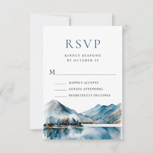 Elegant Waterverf Mountains Forest Wedding RSVP Kaartje (Voorkant)