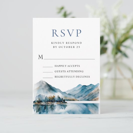 Elegant Waterverf Mountains Forest Wedding RSVP Kaartje (Staand voorkant)