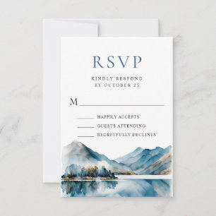 Elegant Waterverf Mountains Forest Wedding RSVP Kaartje