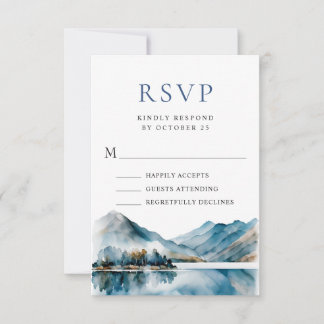 Elegant Waterverf Mountains Forest Wedding RSVP Kaartje