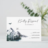 Elegant Waterverf Mountains Forest Wedding RSVP Kaartje (Staand voorkant)