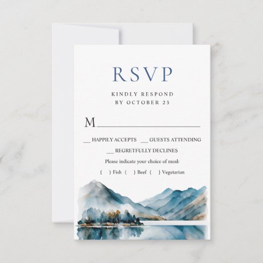 Elegant Waterverf Mountains Forest Wedding RSVP Kaartje (Voorkant)