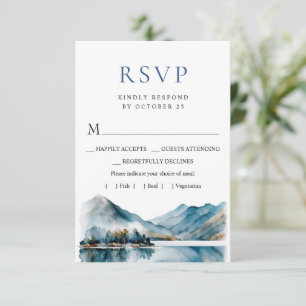Elegant Waterverf Mountains Forest Wedding RSVP Kaartje