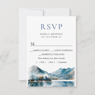 Elegant Waterverf Mountains Forest Wedding RSVP Kaartje