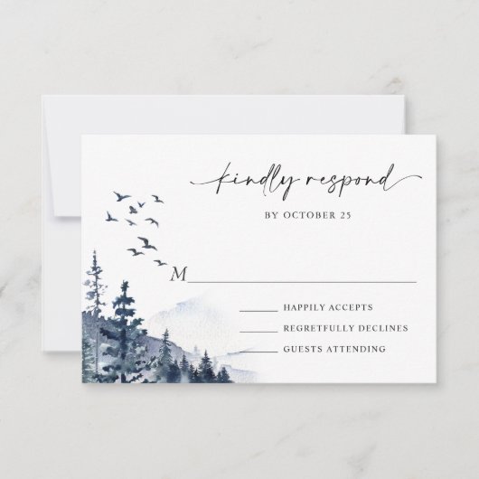 Elegant Waterverf Mountains Forest Wedding RSVP Kaartje (Voorkant)