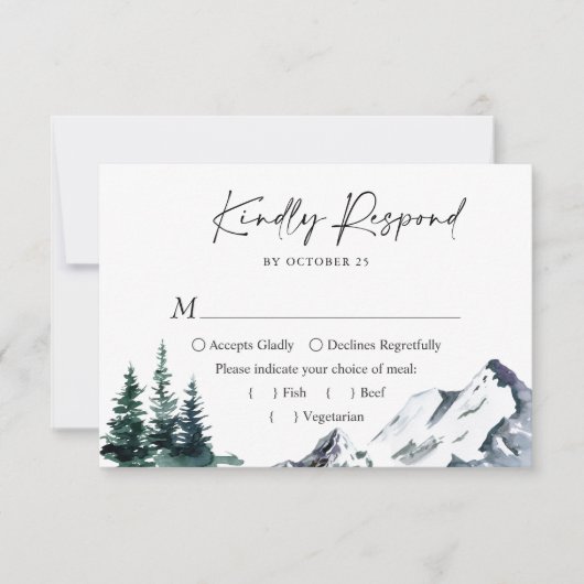 Elegant Waterverf Mountains Forest Wedding RSVP Kaartje (Voorkant)