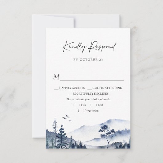 Elegant Waterverf Mountains Forest Wedding RSVP Kaartje (Voorkant)