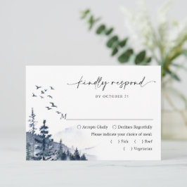 Elegant Waterverf Mountains Forest Wedding RSVP Kaartje