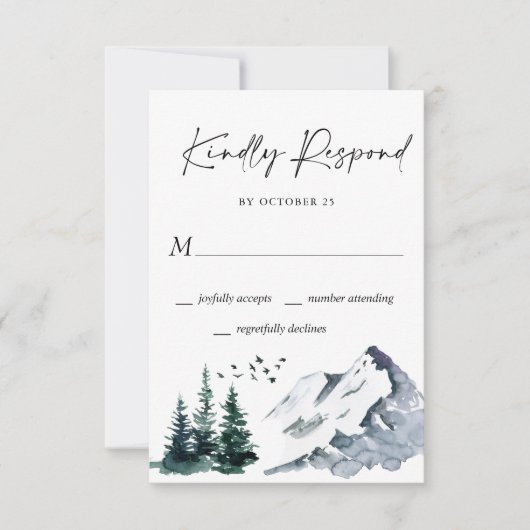 Elegant Waterverf Mountains Forest Wedding RSVP Kaartje (Voorkant)