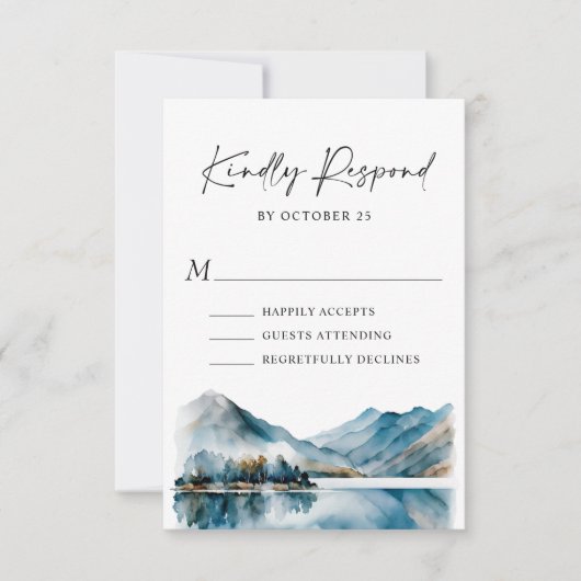 Elegant Waterverf Mountains Forest Wedding RSVP Kaartje (Voorkant)