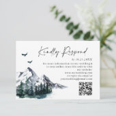 Elegant Waterverf Mountains Forest Wedding RSVP Kaartje (Staand voorkant)