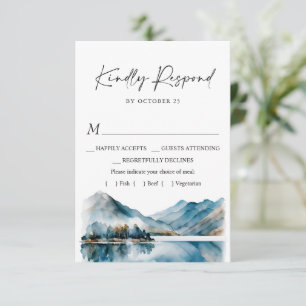 Elegant Waterverf Mountains Forest Wedding RSVP Kaartje