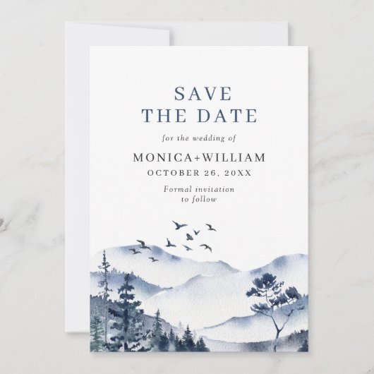 Elegant Waterverf Mountains Forest Wedding Save The Date (Voorkant)