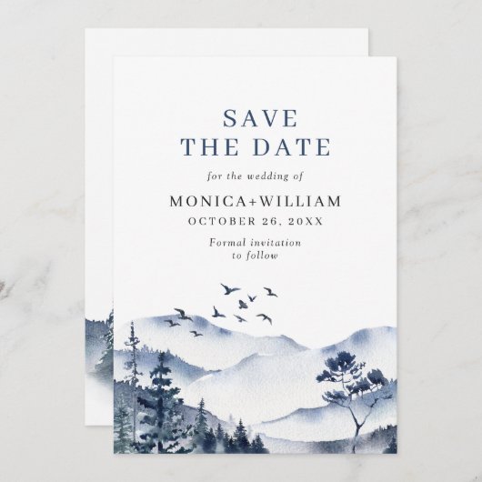 Elegant Waterverf Mountains Forest Wedding Save The Date (Voorkant / Achterkant)
