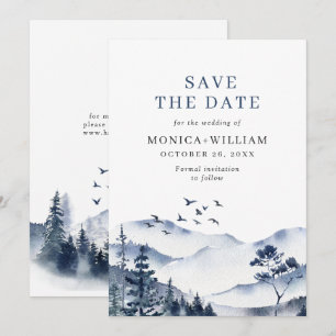 Elegant Waterverf Mountains Forest Wedding Save The Date