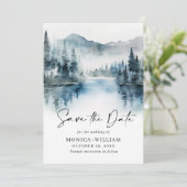 Elegant Waterverf Mountains Forest Wedding Save The Date (Staand voorkant)