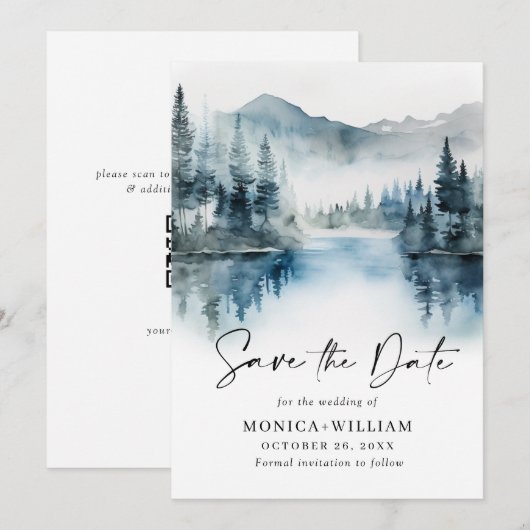 Elegant Waterverf Mountains Forest Wedding Save The Date (Voorkant / Achterkant)
