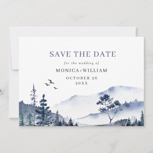 Elegant Waterverf Mountains Forest Wedding Save The Date (Voorkant)