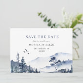Elegant Waterverf Mountains Forest Wedding Save The Date (Staand voorkant)