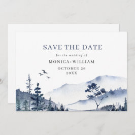 Elegant Waterverf Mountains Forest Wedding Save The Date