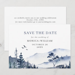 Elegant Waterverf Mountains Forest Wedding Save The Date