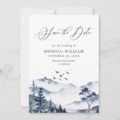 Elegant Waterverf Mountains Forest Wedding Save The Date (Voorkant)