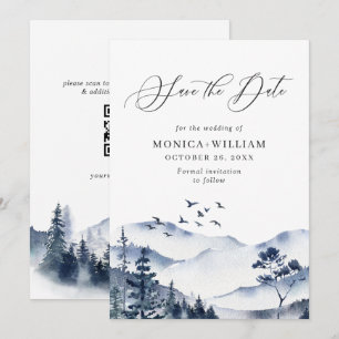 Elegant Waterverf Mountains Forest Wedding Save The Date