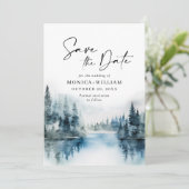 Elegant Waterverf Mountains Forest Wedding Save The Date (Staand voorkant)