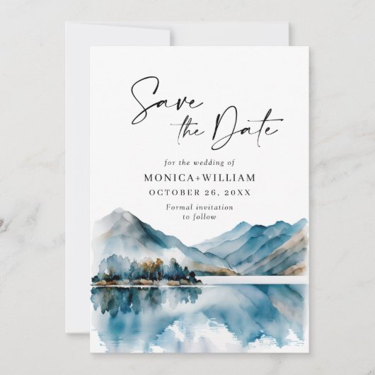Elegant Waterverf Mountains Forest Wedding Save The Date (Voorkant)