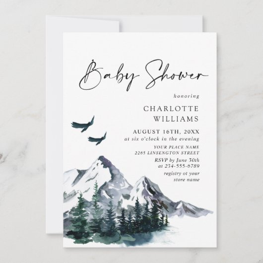 Elegant Waterverf Mountains NEUTRAL Baby shower Kaart (Voorkant)