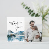 Elegant Waterverf Mountains Weddenfoto Bedankkaart (Staand voorkant)
