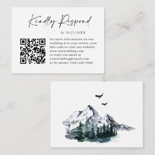 Elegant Waterverf Mountains Weddenschap QR RSVP Informatiekaartje (Voorkant / Achterkant)