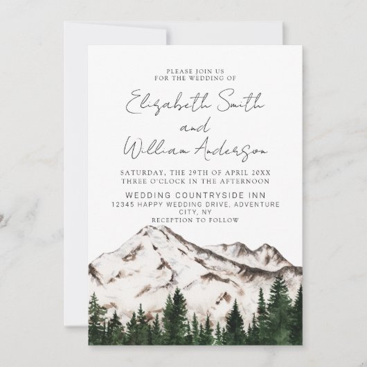 Elegant Waterverf Mountains Wedding Kaart (Voorkant)