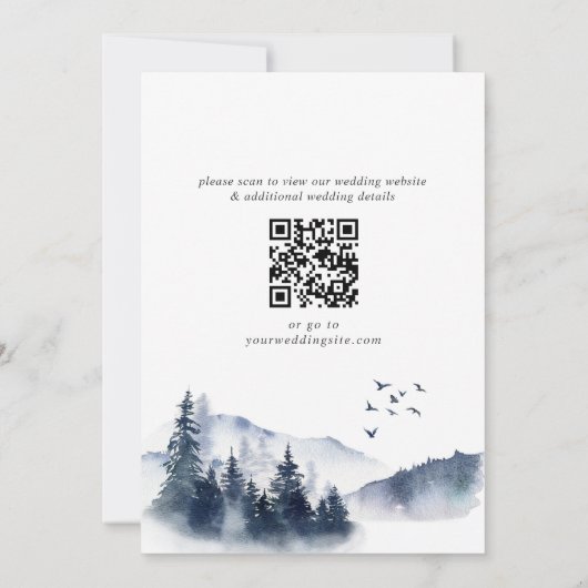 Elegant Waterverf Mountains Wedding QR code Kaart (Achterkant)