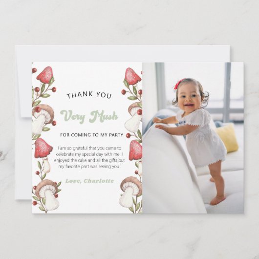 Elegant Waterverf Mushroom Woodland Foto Bedankkaart (Voorkant)