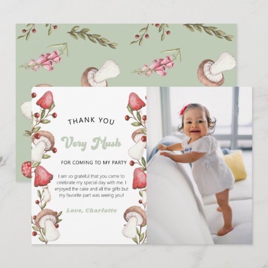 Elegant Waterverf Mushroom Woodland Foto Bedankkaart (Voorkant / Achterkant)