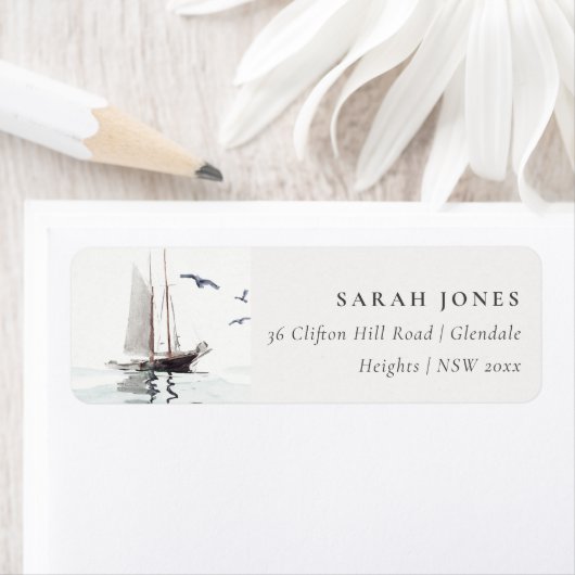 Elegant Waterverf Nautical Sailing Yacht Address Etiket (Insitu)