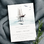 Elegant Waterverf Nautical Sailing Yacht Wedding Kaart<br><div class="desc">Neem contact met mij op via yellowfebstudio@gmail.com voor meer aanpassingen of andere overeenkomende objecten.</div>