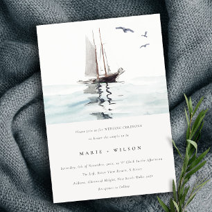 Elegant Waterverf Nautical Sailing Yacht Wedding Kaart