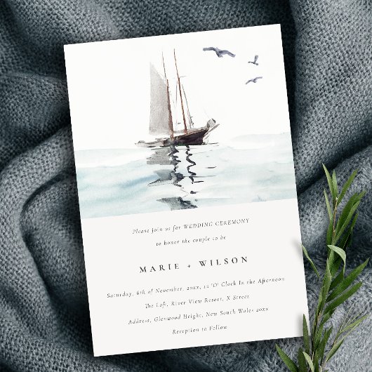 Elegant Waterverf Nautical Sailing Yacht Wedding Kaart