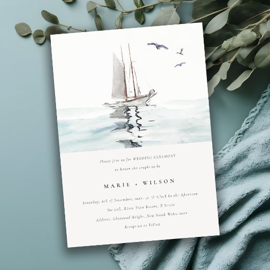 Elegant Waterverf Nautical Sailing Yacht Wedding Kaart